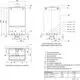 Vaillant-Warmwassergerät mit Anschlüssen für Heizung, Kaltwasser und Gas. Diagramm zeigt Maße und Positionen für die Installation. Technische Zeichnung im Detail.